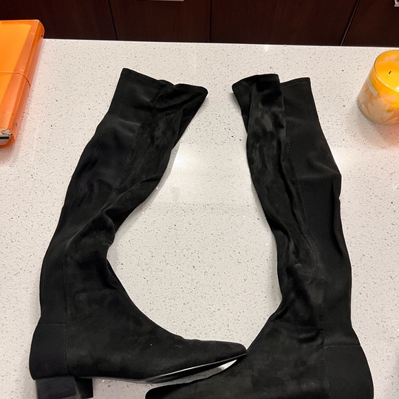 NEW Zara Fabric Tight Fit Over the Knee Tall short / flat Heel Black Boots - Picture 4 of 4